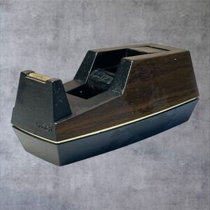 Vintage Scotch C-41 Executive Desk Tape Dispenser‎ Wood Grain Weighted 3M MCM